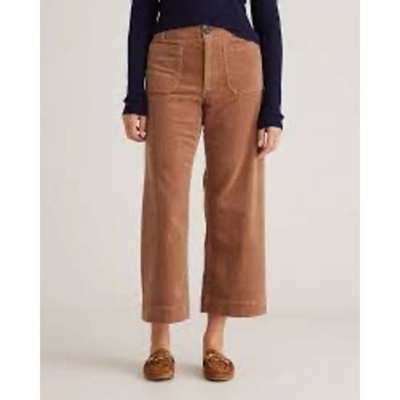 Quince Pants - Quince Organic Stretch Corduroy Cropped Wide Leg Pants Womens 10 Warm Brown